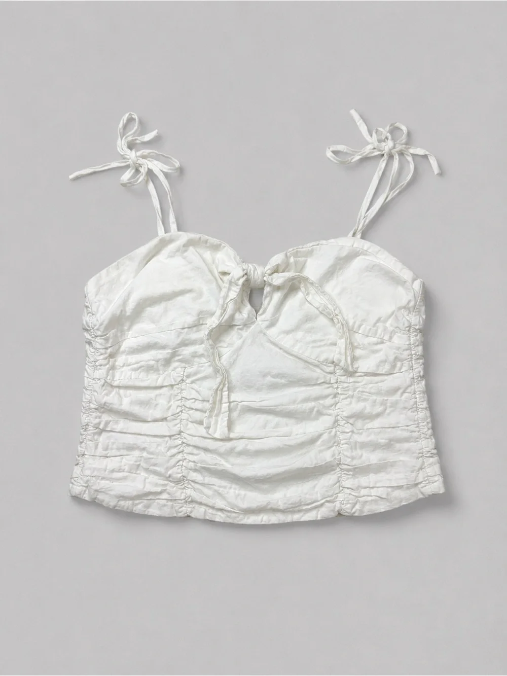 Free People Women's White Ruched Tie-Strap Crop Top Adjustable Straps Size Small